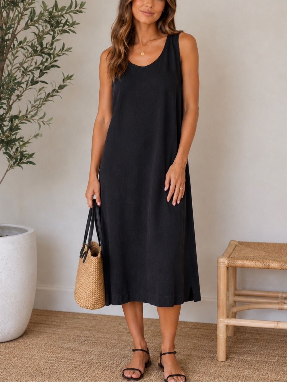 Tommy Bahama Silk Dark Gray Sleeveless Shift Midi Dress Size M